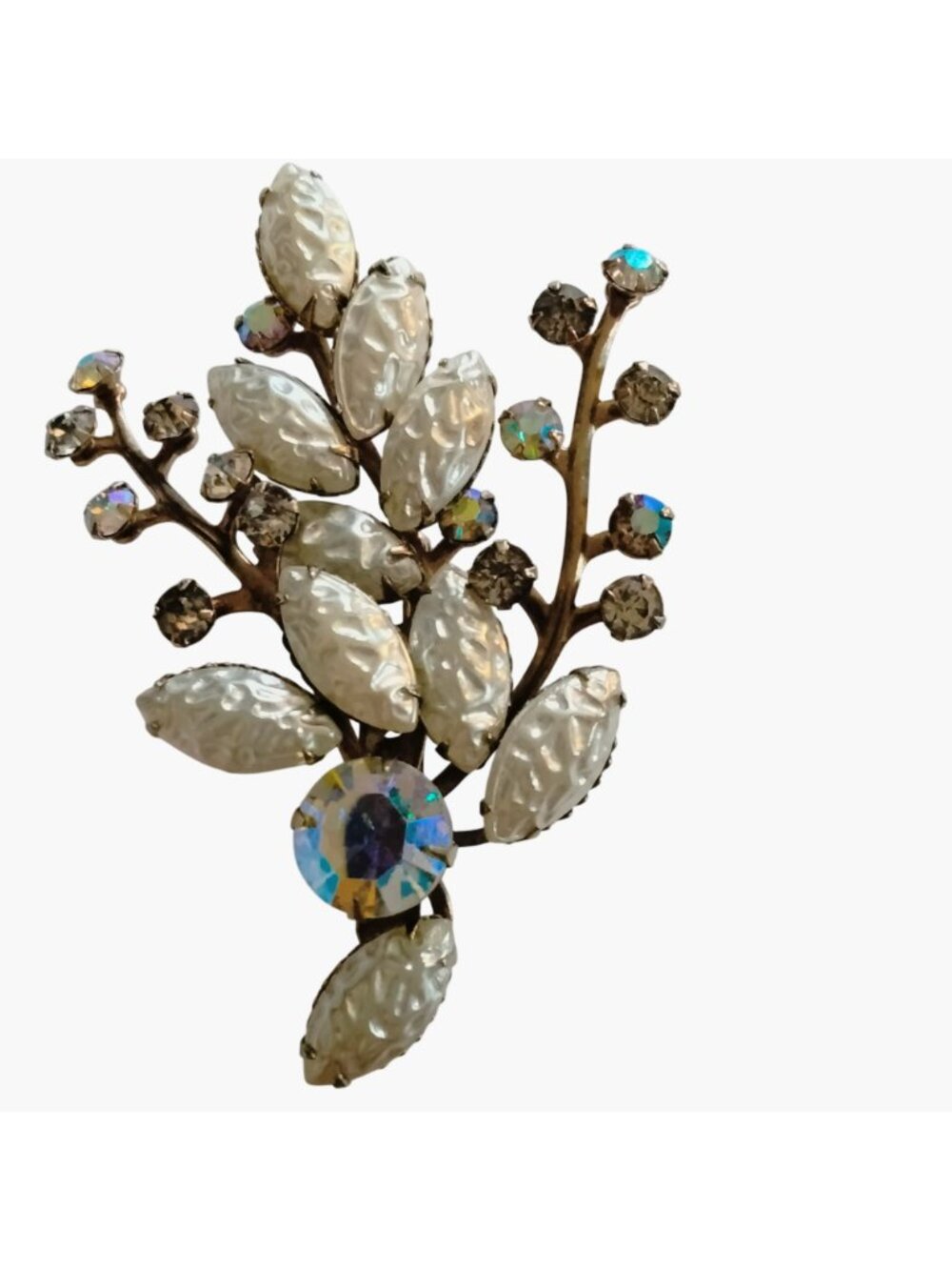 Aurora Borealis Brooch Rhinestone Crystals Elegant Vtg Statement Wedding Floral - Picture 4 of 10
